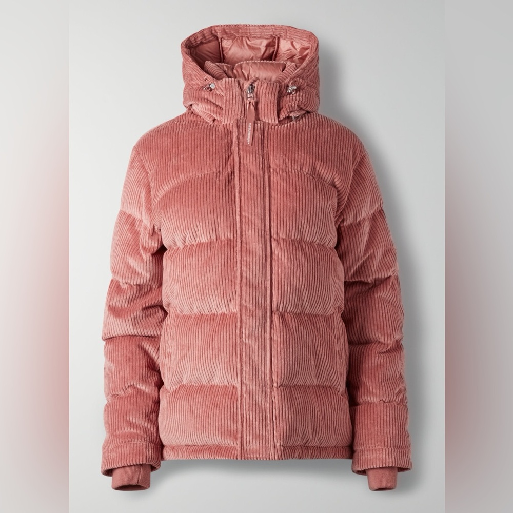 Aritzia TNA Super puff Women's Pink Corduroy Puffer Jacket with Hood